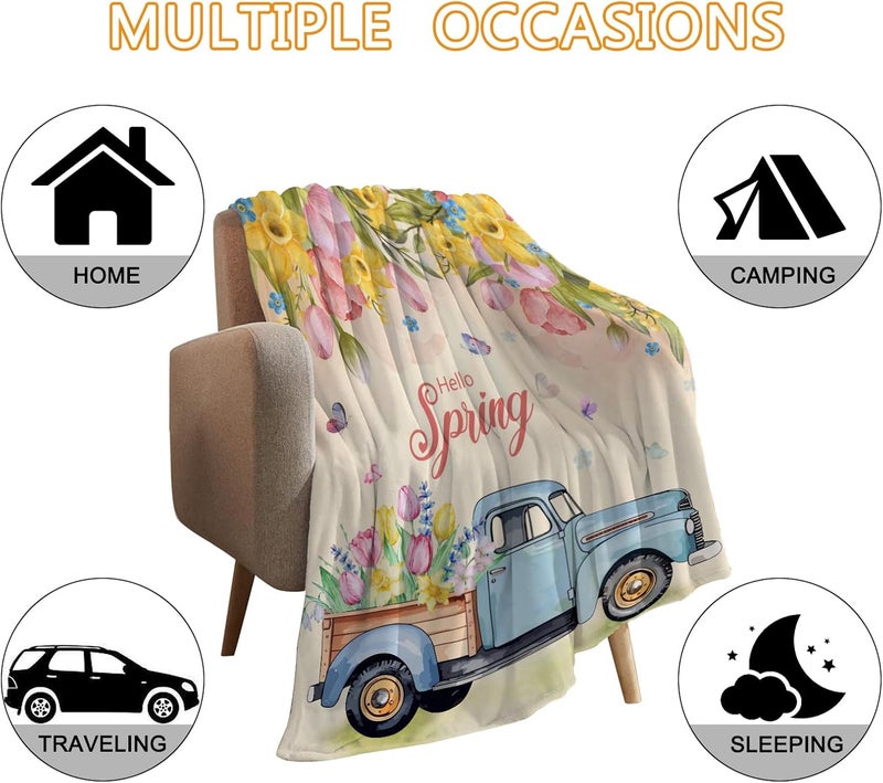 YeeJu Spring Throw Blanket 50x60 Farmhouse Spring Theme Floral Tulip Blanket Throw Blanket for Couch Sofa Bed Soft Cozy Fuzzy Plush Fleece Blankets Decorative Blanket 50 by 60 - Image 4